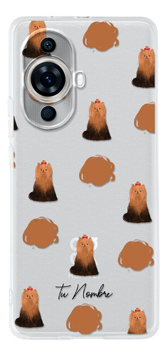 Funda Para Huawei Para Mujer Perrito Yorki Manchas Tu Nombre