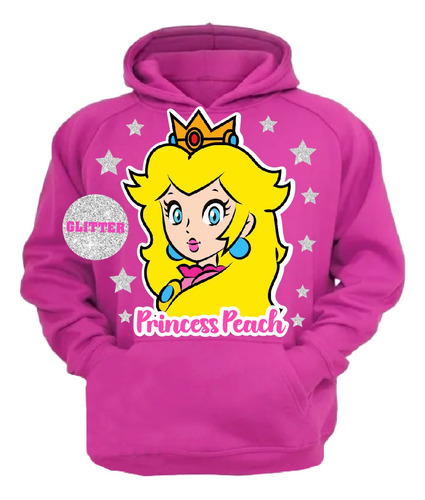 Polerón Princesa Peach Detalles Brillantes Glitter Niña 100% Algodón D3