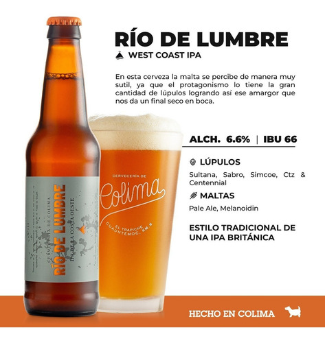 12 Pack Cerveza Río De Lumbre West Coast Ipa Botella 355ml