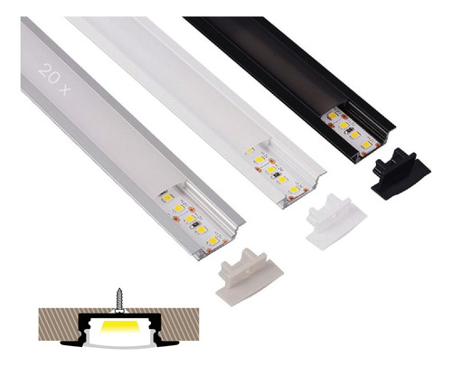 Pack 20x: Perfil De Aluminio Para Empotrar Tira Led Muebles