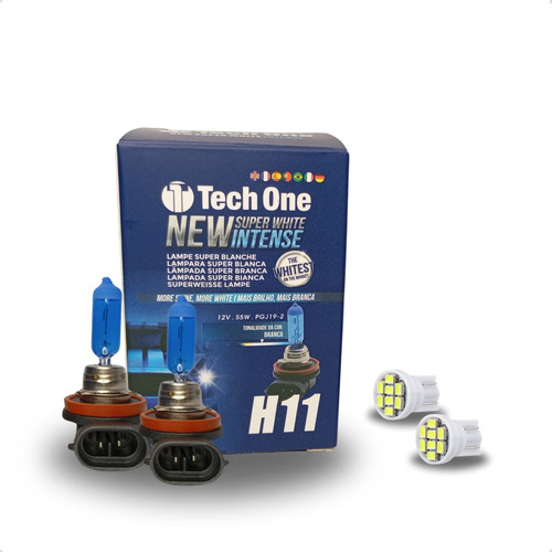 Par Lampada Super Branca H11 8500k 12v 55w Techone + Led T10