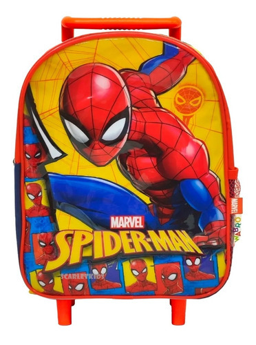 Mochila Con Carro Spiderman 12 Pulgadas Jardín Color Negro Diseño de la tela Hombre Araña