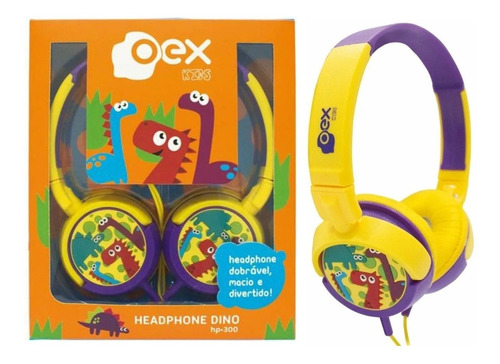 Fone De Ouvido Dino Criança Oex Headphone Hp300 Amarelo