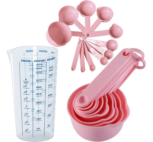 Kit Jogo Xicaras Colheres Medidoras C/ Copo Medidor Receitas