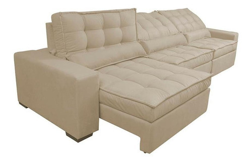 Sofá Retrátil e Reclinável 3,52m com Molas Ensacadas Cama Inbox Gold Tecido Suede Velusoft Bege