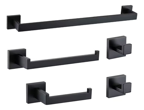 5 Pieza Accesorio Baño Color Negro Mate Cuadrado Para