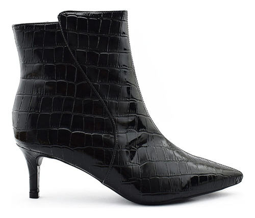 Botas Mujer Taco Aguja Punta Fina Charol Croco Negras