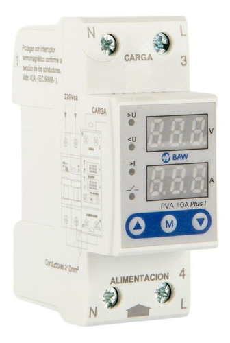 Imagen 1 de 4 de Protector Tension Monofasico 40a Digital Din Volt Amp Baw R