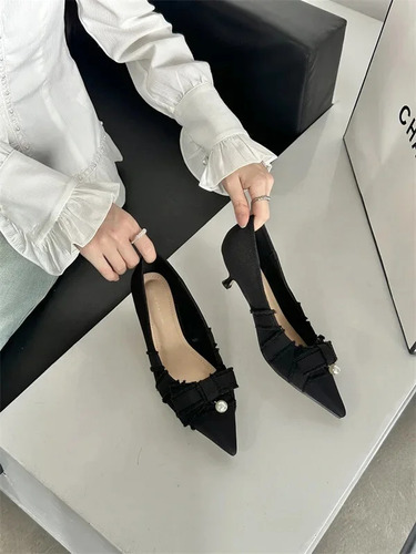 Primavera Y Otoño 2024, Nuevos Zapatos De Tacón Fino Con Laz