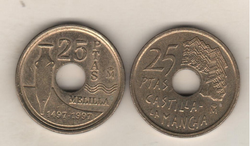 España Lote 2 Monedas Diferentes De 25 Pesetas - 1996 Y 1997