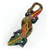 Comprar Pack  X 2 Iguanas De Madera Con Tecnica De Puntillismo 10 Cm