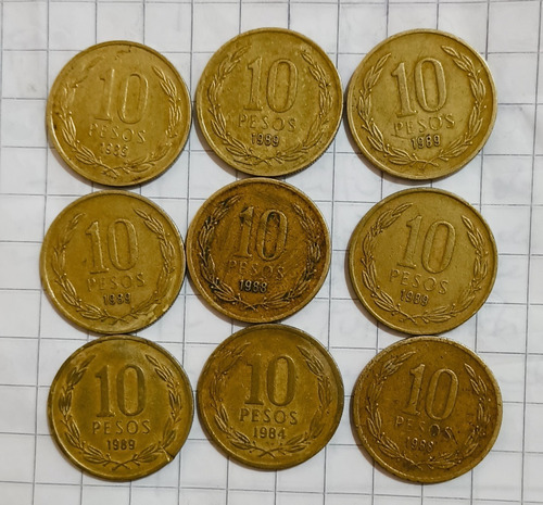 $ 10.- Pesos Chilenos, Angel Libertad, Usados.