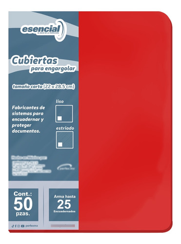 Esencial Cubierta Para Encuadernar Liso Rojo T/c 50 Pzas