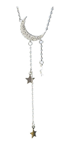 925 Plata Cadena Mujer Moda Collar Luna Y Estrellas Hermosa