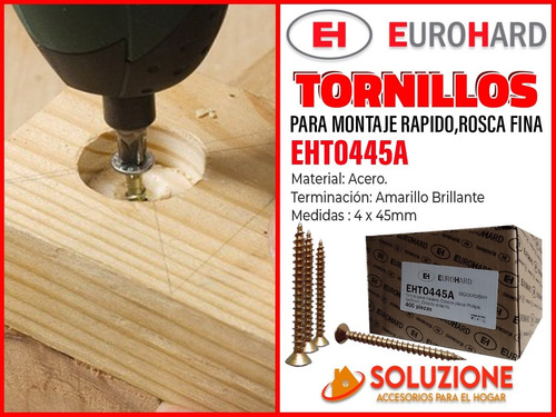 Imagen 2 de 10 de Tornillos 4mm X 45mm X 400unid Eurohard Amarillo Premium