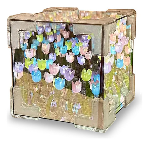 Luz Lámpara Noche Flor Tulipanes Cubo Kimhi Con Espejo Romántica Lampara De Mesa Decoración Escritorio Dormitorio Color Rgb