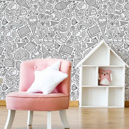 Imagem 4 de 4 de Papel De Parede Branco E Preto Para Colorir Sorvete 57x270cm