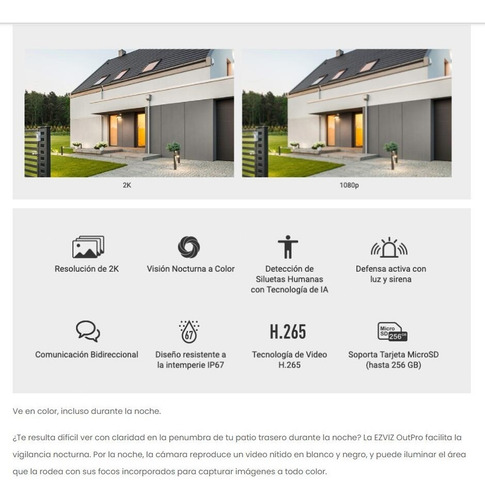 Imagen 4 de 8 de Camara Ip Ezviz 3mp 2k Wifi Ip67 Ir30m Colorvu Audio Bidirec