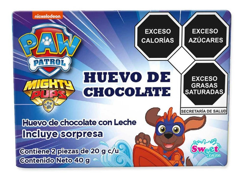Huevo Sweet De Chocolate Con Sorpresa Paw Patrol 40g