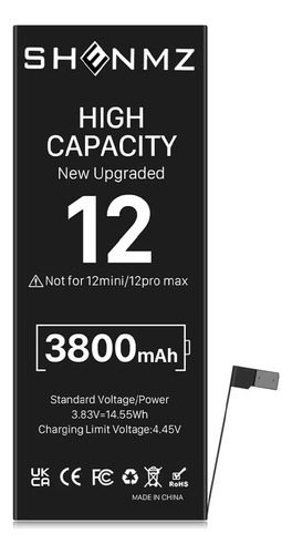 Shenmz High Capacity Battery For iPhone 12, 3000mah Upgrade