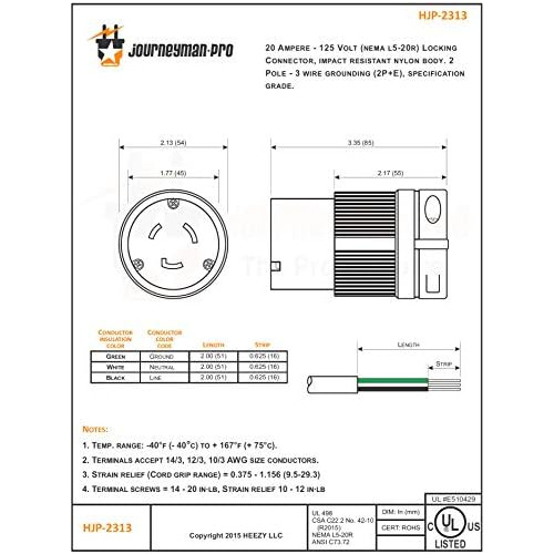 Conector De Enchufe Hembra Bloqueable Nema L1420r De 20...