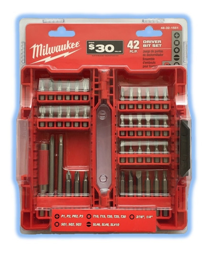 Kit Juego Puntas Atornillador Milwaukee 42 Piezas Bits 1551