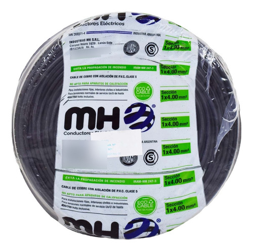 Cable Unipolar 4mm Normalizado Iram Mh X 50mts Cubierta Negro