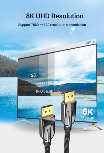 Cable Display Port 1.4 Macho-macho 8k Marca Vention 2 Metros
