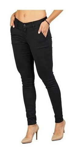 Imagen 4 de 6 de Pantalon Oggi Jeans Mujer Gabardina Negro Chinos Skinny