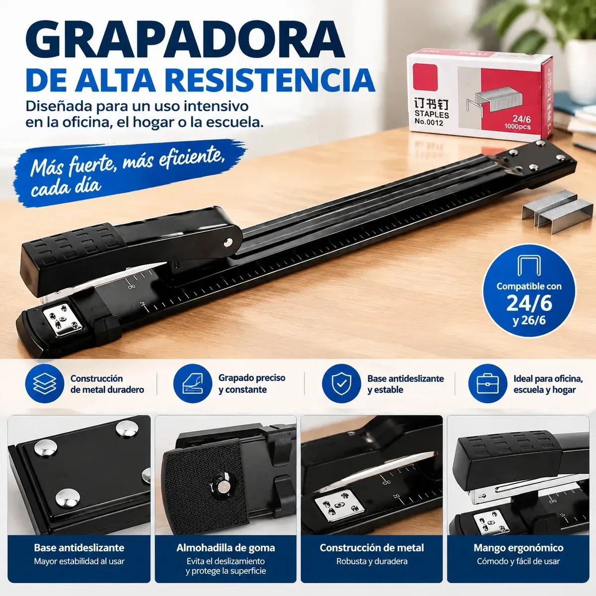 Grapadora De Brazo Largo Savefree Negra Para Oficina