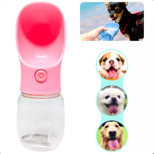 Garrafa Bebedouro Pet Portatil Pra Passeios Agua Com Trava Cor Rosa