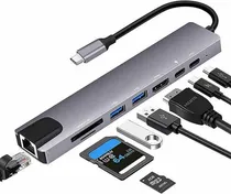 Comprar Adaptador Tipo C 8 En 1 Multipuertos Hdmi Lan Tipo C Usb