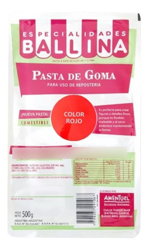 Pasta De Goma Ballina Color 500g Ciudad Cotillón Envíos