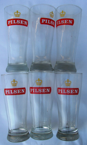6 Vasos De Vidrio Para Cerveza Logo Pilsen