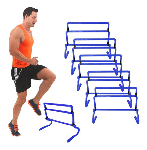 Set De 6 Vallas Para Entrenamiento De Altura Ajustable Azul