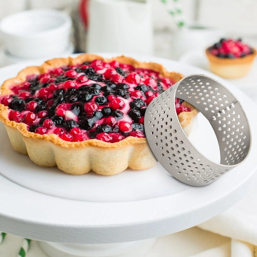 10 Anillos De Tarta Redondos De Acero Inoxidable Perforados