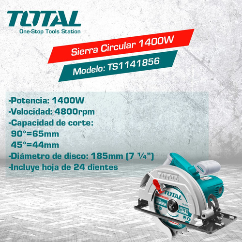 Sierra Circular 1400w Total Disco 184mm Color Turquesa Frecuencia 50Hz