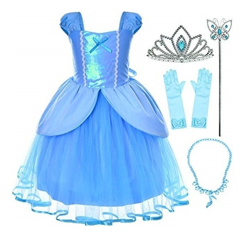 Disfraz De Princesa Cenienta  Azul Para Niñas Talla 5-6 Años
