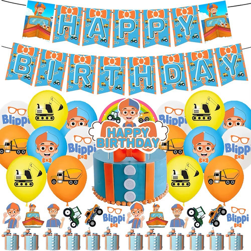 Kit Cotillon Cumpleaños Blippi + Tela De Fondo