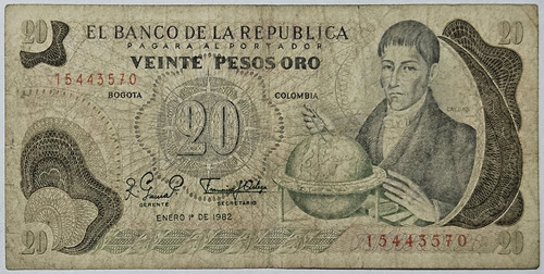 Billete 20 Pesos 01/ene/1982 Colombia Fine