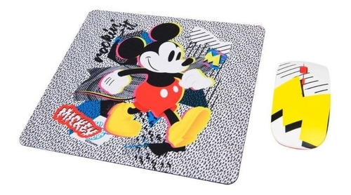 Kit Mouse Wireless + Mousepad Mickey Rockin It Color Gris