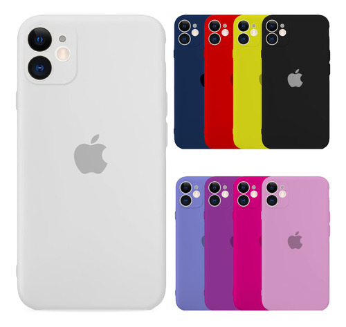 Carcasa De Silicona Para iPhone 11 + Cubre Cámara (colores)