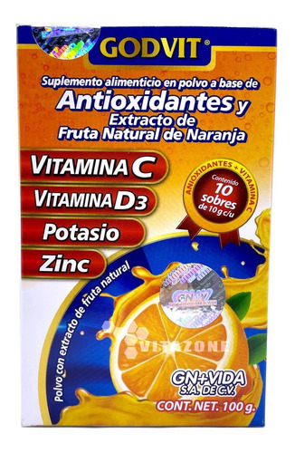 Vitamina C Vitamina D3 Potasio Zinc 10 Sobres Naranja