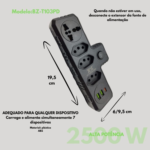 Benjamim Adaptador Universal Tomada Usb Tipo C Filtro Linha Branco 127/220V