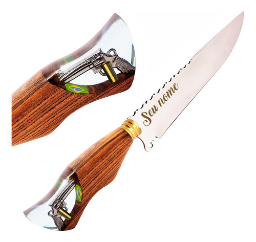 Faca Bandeira Do Brasil Churrasco Inox Personalizada C/ Nome