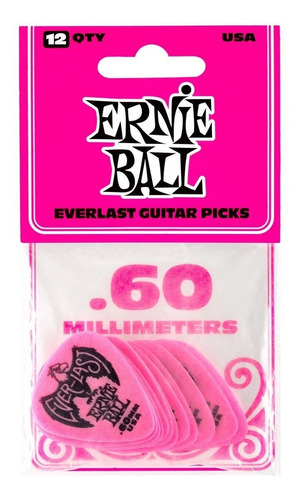 Ernie Ball Paquete 12 Púas Plumillas .60 Mm Guitarra 9179 Color Rosa