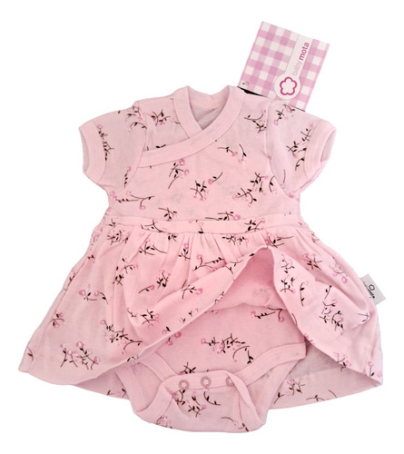 Body Vestido Bebé Mota 100% Algodón 6/9 Meses Rosado Flores