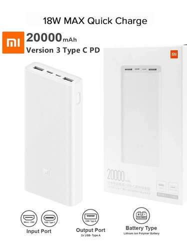 Imagen 2 de 3 de Xiaomi Mi 18w Powerbank 20000mah Cargador Portatil Celular