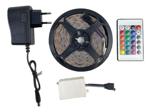 Imagen 2 de 10 de Cinta Luz Led Rgb 5m Adaptador De Corriente + Control Remoto