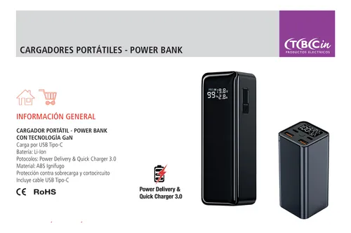 Cargador Portátil/power Bank 100w - 20.000mah - 2 C + 2 A